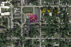Satellite photo overlaid with historic location of high school